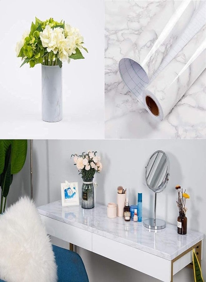 QUEBERS Marble Finish Self-Adhesive Flooring Tile Stickers Peel and Stick Wall 3D Tiles Stickers for Wallpaper, Effect PVC Vinyl Flooring Sheets (60 X 200 CM, 2 Meter) (White, Pack of 1) - Image 4
